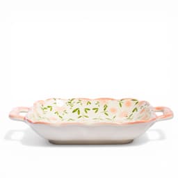Ceramic Serving Dish with Handles - Pink Floral Pattern - view 1