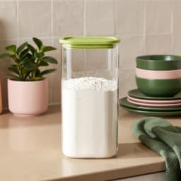 Glass Storage Jar with Green Lid - Tall Rectangular - view 1