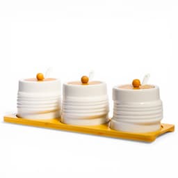 Ceramic Spice Jars Set with Bamboo Tray - 3 Pcs White - view 1
