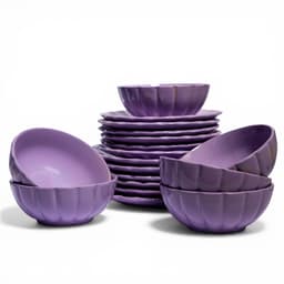 Purple Ceramic Bowl and Saucer Set - Fluted Design - view 4