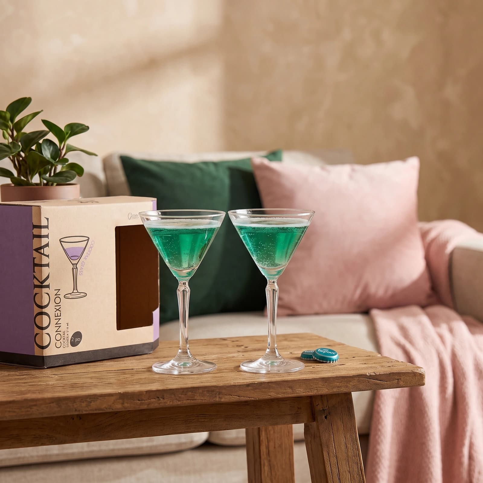 Glass Cocktail Glasses Set - 2 Pcs, 215ml - Cups