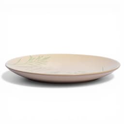 Beige Ceramic Plate - Green Leaf Pattern - view 1