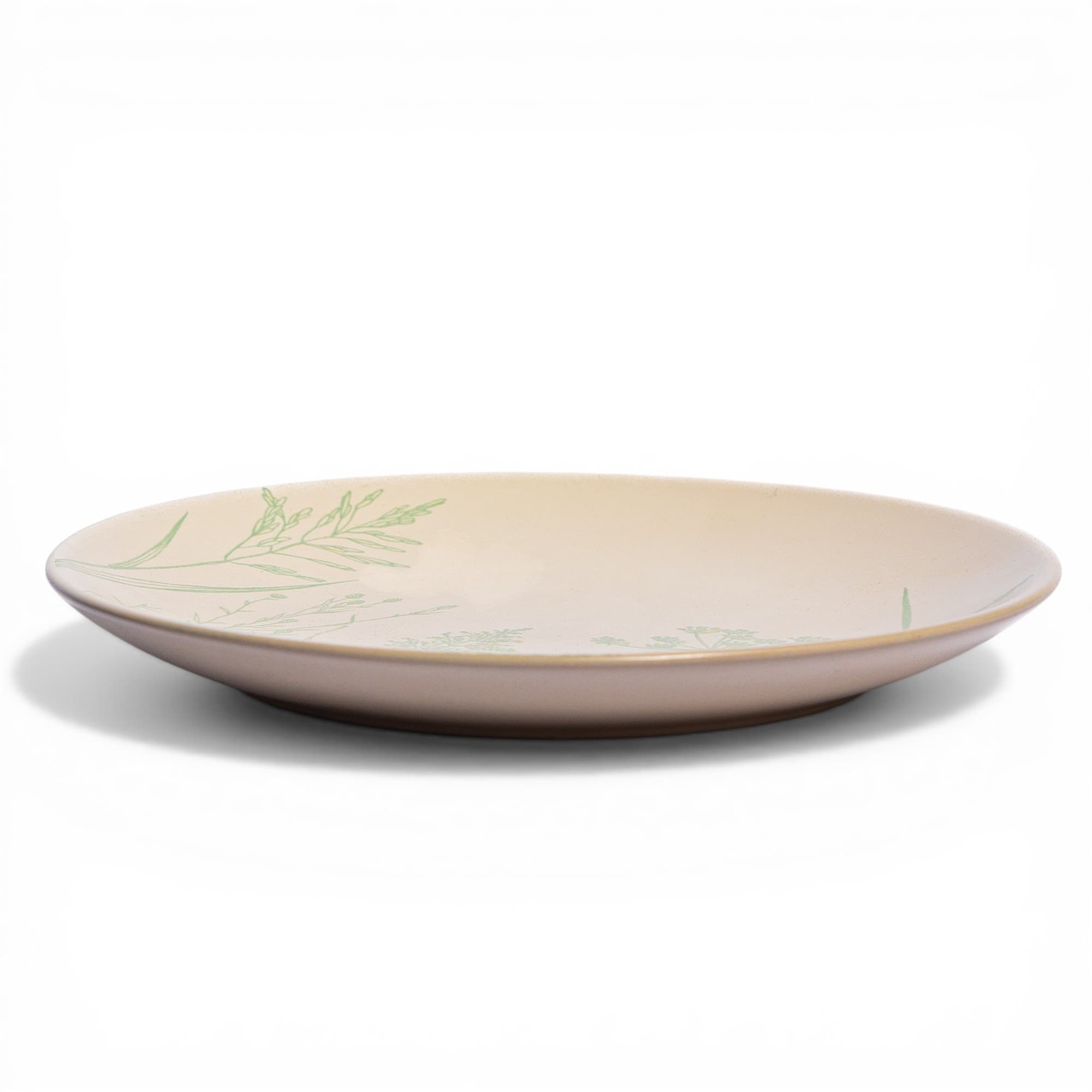 Beige Ceramic Plate - Green Leaf Pattern