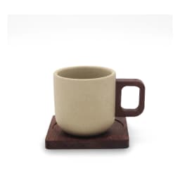 Ceramic Mug with Wood Handle & Wooden Coaster - Beige - view 3