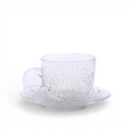 Glass Cup & Saucer Set - Diamond Pattern - view 1