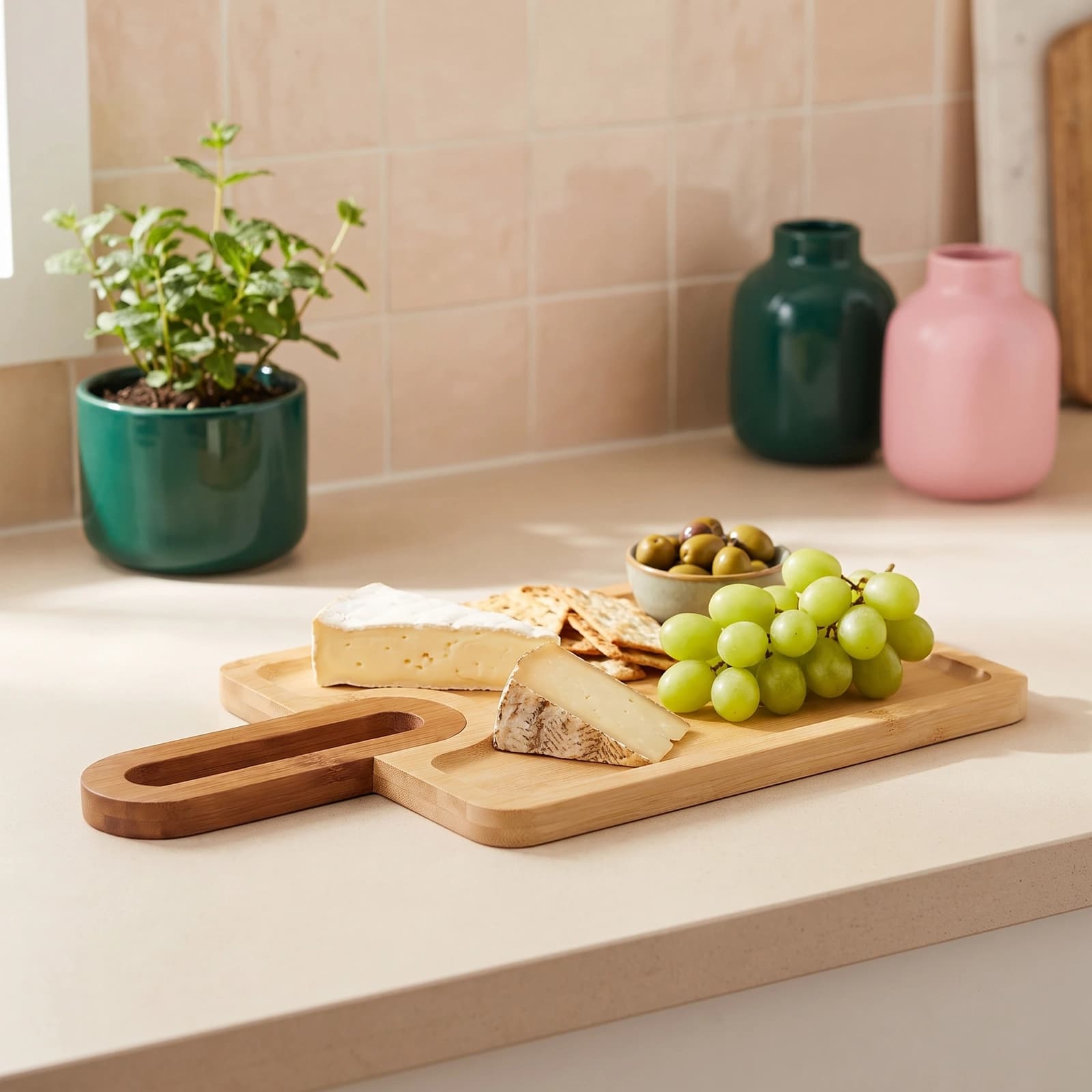 Bamboo Wood Board with Handle - Natural