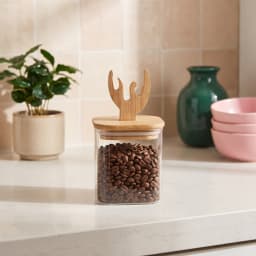 Square Glass Storage Jar with Decorative Wood Lid - view 1