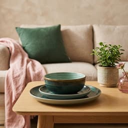 18-Piece porcelain Dinnerware Set - Teal with Brown Rim - view 7