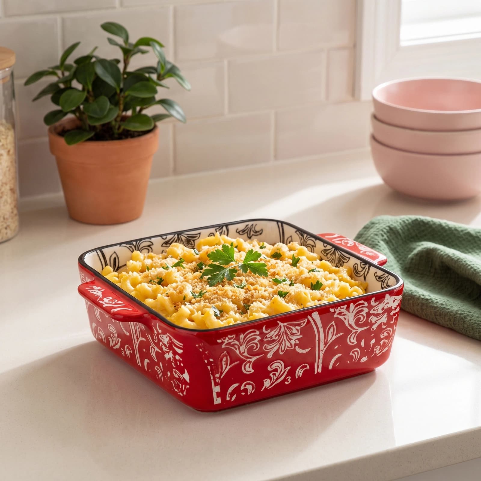 Rectangular Granite Oven Dish - Red Floral Design - Kitchen essentials