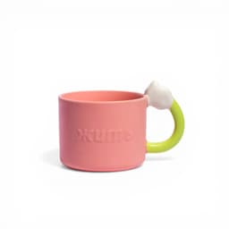 Ceramic Mug Pink with Green Handle - Unique Design - view 1