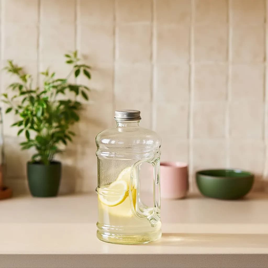 Clear Glass Bottle with Handle & Silver Cap