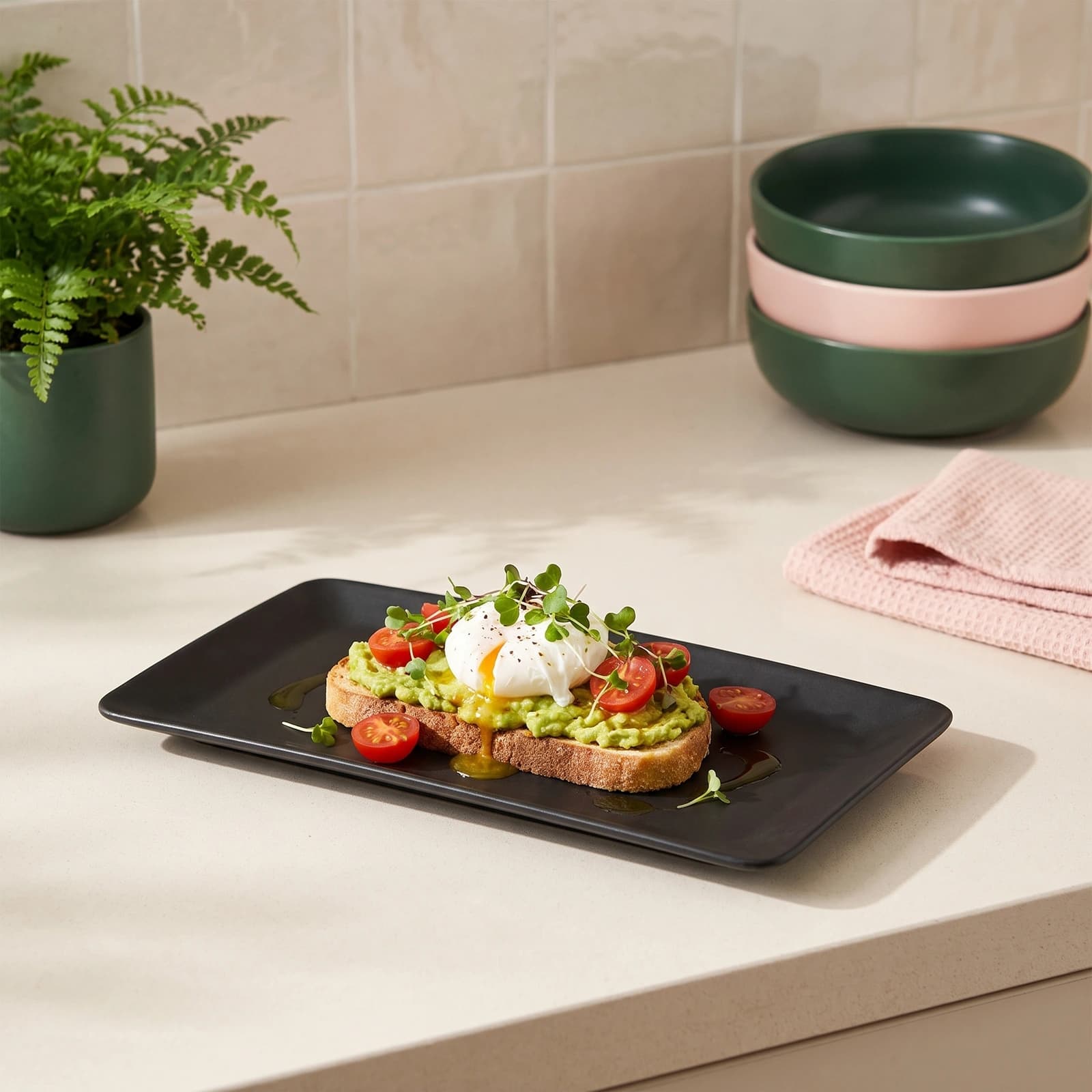Set of 3 Black Rectangular Plastic Plates