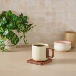Ceramic Mug with Wood Handle & Wooden Coaster - Beige - view 4