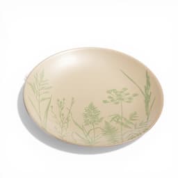 Beige Ceramic Plate - Green Leaf Pattern - view 2