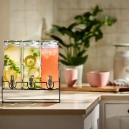 3 Clear Glass Beverage Dispensers with Black Metal Stand - view 1