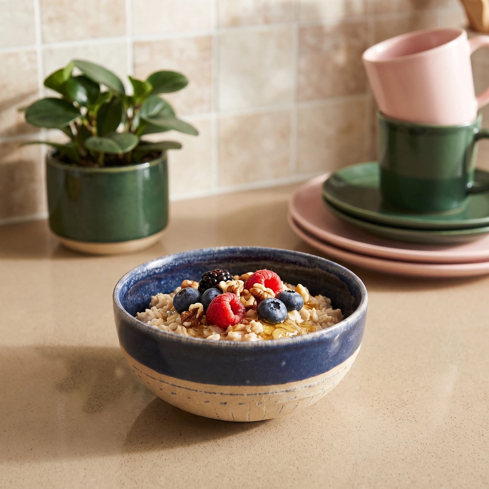 Porcelain Bowl - Navy & Green