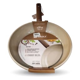 Beige ceramic frying pan with a brown handle, 28cm, non-stick, on a white background. - view 2