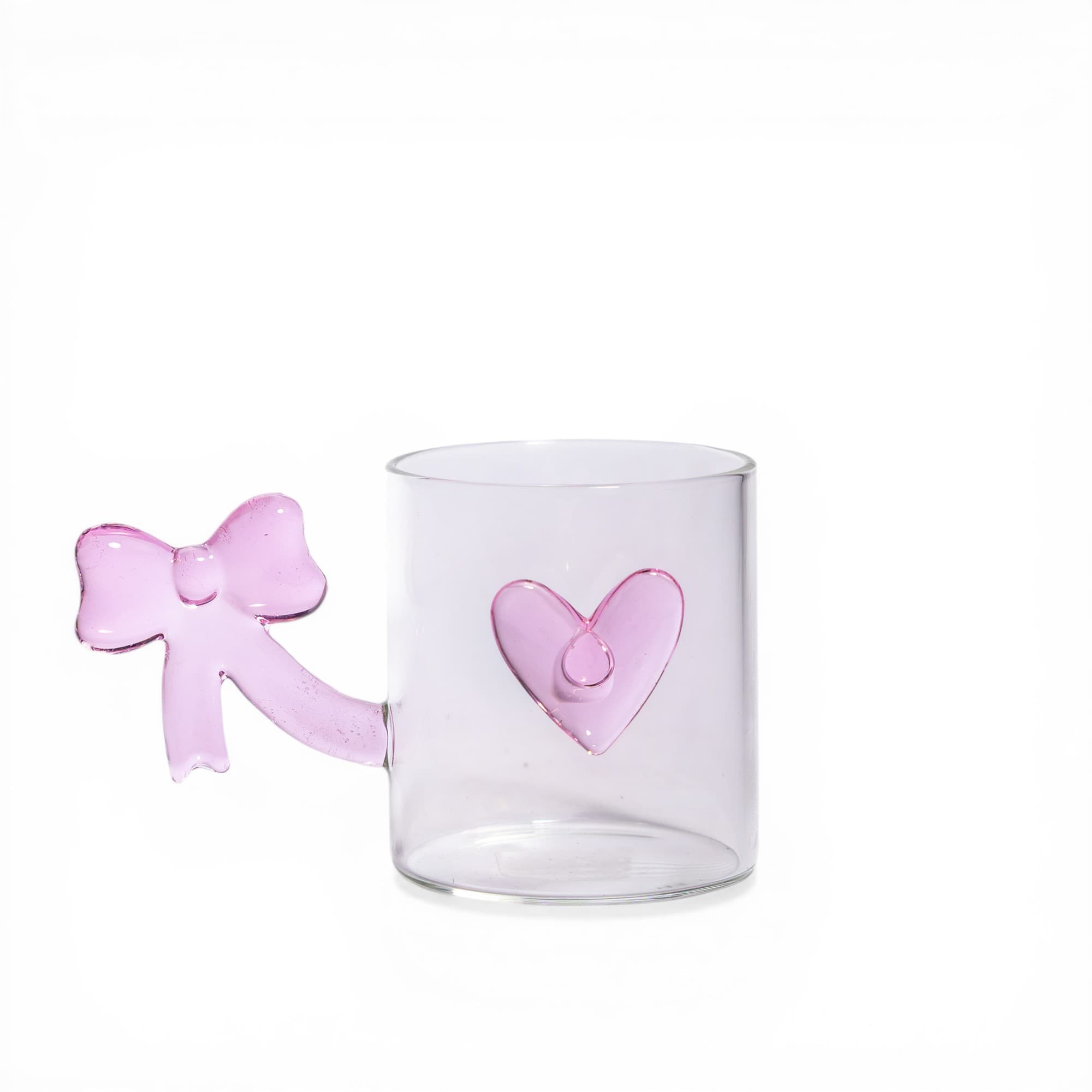 Clear Glass Mug with Pink Bow Handle & Heart