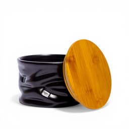 Black Ceramic Storage Jar with Wooden Lid - view 2