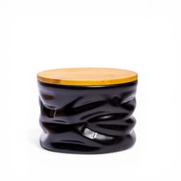 Black Ceramic Storage Jar with Wooden Lid - view 1