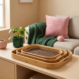 Bamboo Serving Tray Set - 3 Pieces, Brown Pattern - view 1