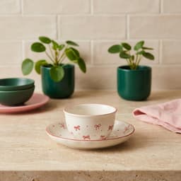 porcelain Dessert Plate - White with Red Bows - view 5