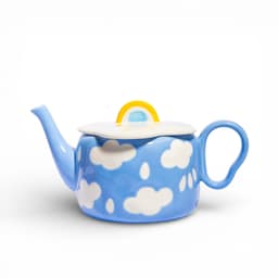 Ceramic Teapot - Blue Sky & Clouds Design with Rainbow Handle - view 1