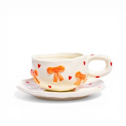Ceramic Mug & Saucer Set - Cream with Bows & Hearts Design - view 1