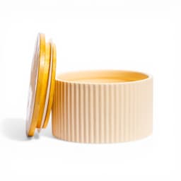 Ceramic Storage Jar with Bamboo Lid - Beige Ribbed - view 2
