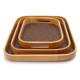 Bamboo Serving Tray Set - 3 Pieces, Brown Pattern - view 4