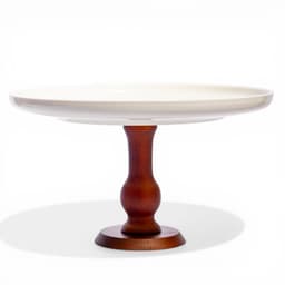 Cake Stand Ceramic Plate with Wooden Base - Cream - view 1