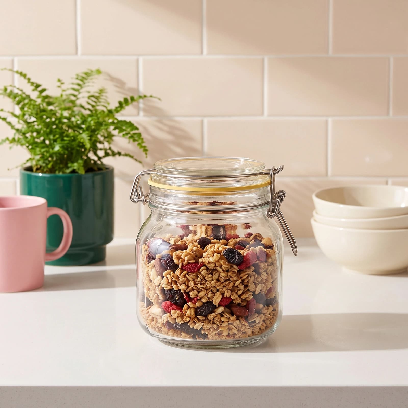 Glass Storage Jar with Clip Top Lid - Clear, Orange Seal