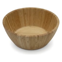 Light brown natural wood 7-piece nested bowl set on a white background, showing one large round bowl with six smaller bowls… - view 2