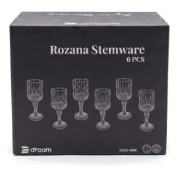 Set of 6 clear glass stemmed goblets with diamond cut pattern, shown on white background. - view 2