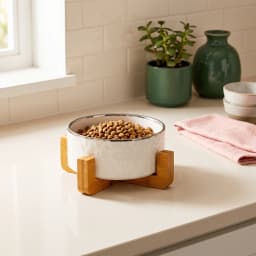 Ceramic Bowl with Bamboo Stand - Cream Porcelain - view 3