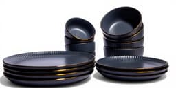 Ceramic Dinnerware Set - Dark Grey Gold Rim 12 Pcs - view 1