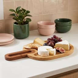 Round Wood Serving Board with Handle - Natural - view 1