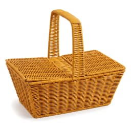 Rectangular Khous woven storage basket with an open hinged lid and a white fabric liner, light brown color. - view 4