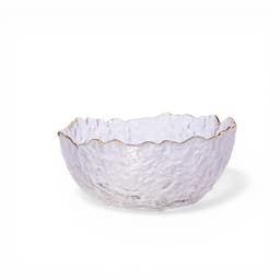 Glass Serving Bowl & Plate Set - Gold Rim Clear Textured - view 2
