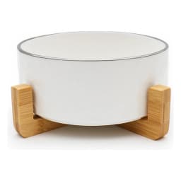 White Porcelain Serving Bowl with Wood Stand - view 3