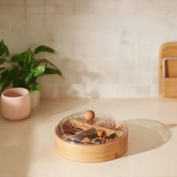 Bamboo Divided Serving Box with Clear Lid - 4 Sections - view 1
