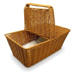 Rectangular Khous woven storage basket with an open hinged lid and a white fabric liner, light brown color. - view 3