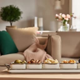 Porcelain Serving Set with 5 Bowls & Tray - Cream Silver Trim - view 4