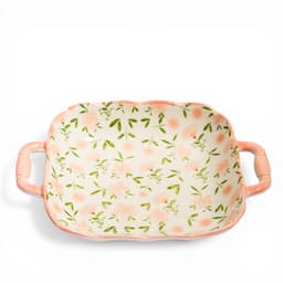 Ceramic Serving Dish with Handles - Pink Floral Pattern - view 2