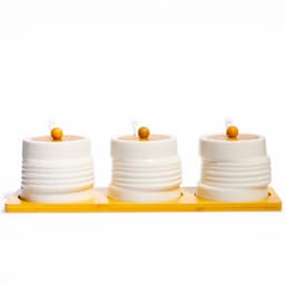 Ceramic Spice Jars Set with Bamboo Tray - 3 Pcs White - view 2