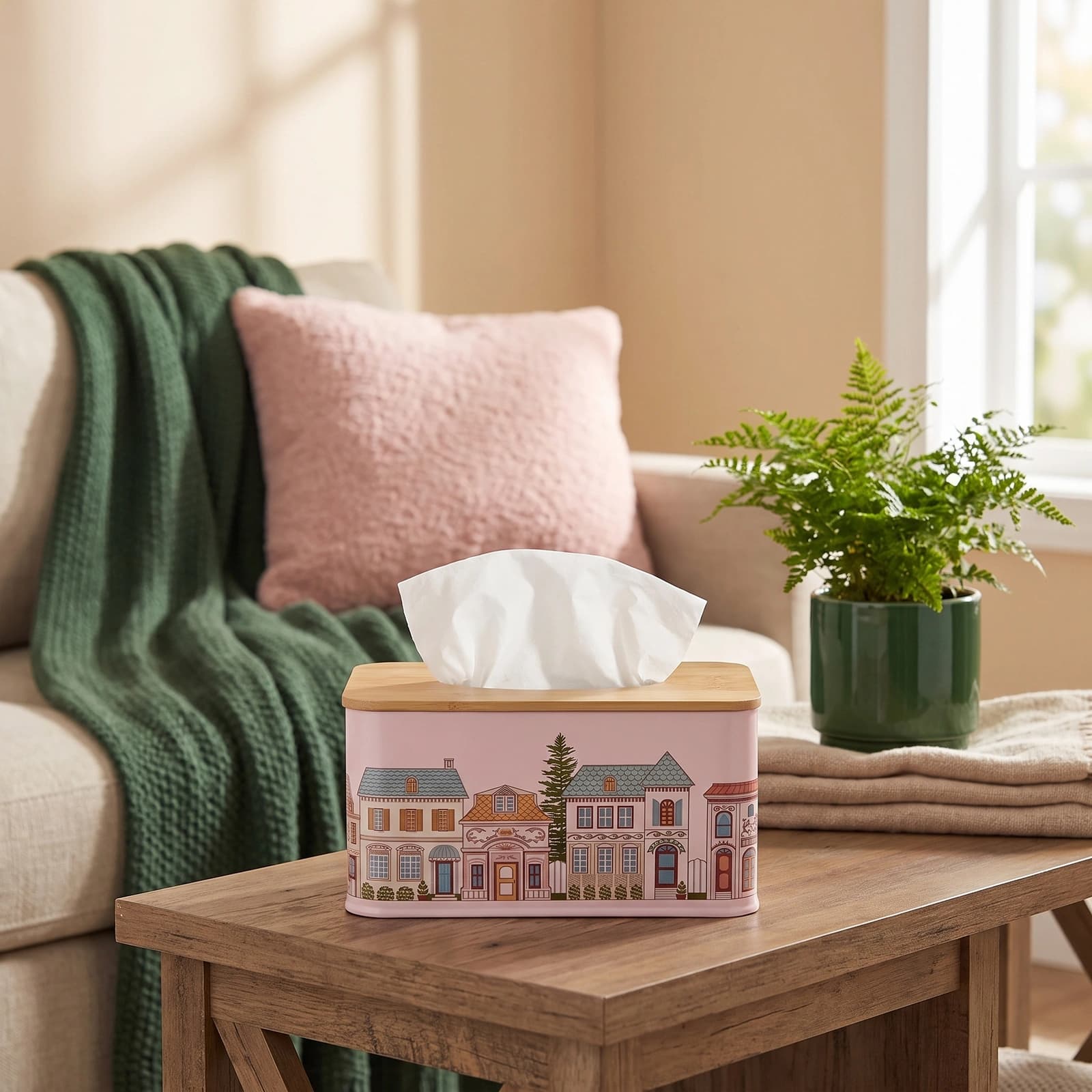Metal Tissue Box with Wood Lid - Home Decor
