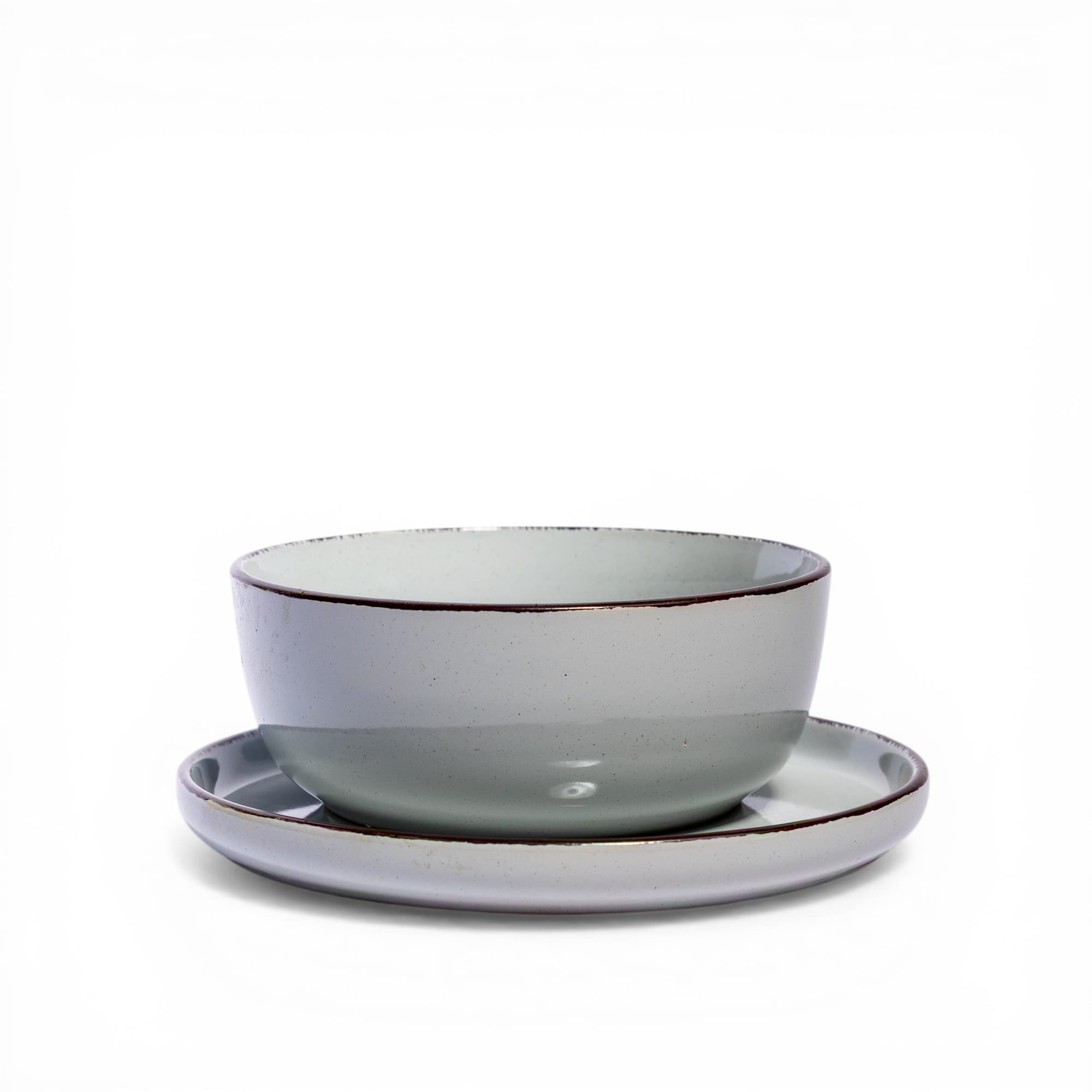 Ceramic Bowl & Plate Set - Light Grey