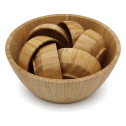 Light brown natural wood 7-piece nested bowl set on a white background, showing one large round bowl with six smaller bowls… - view 6