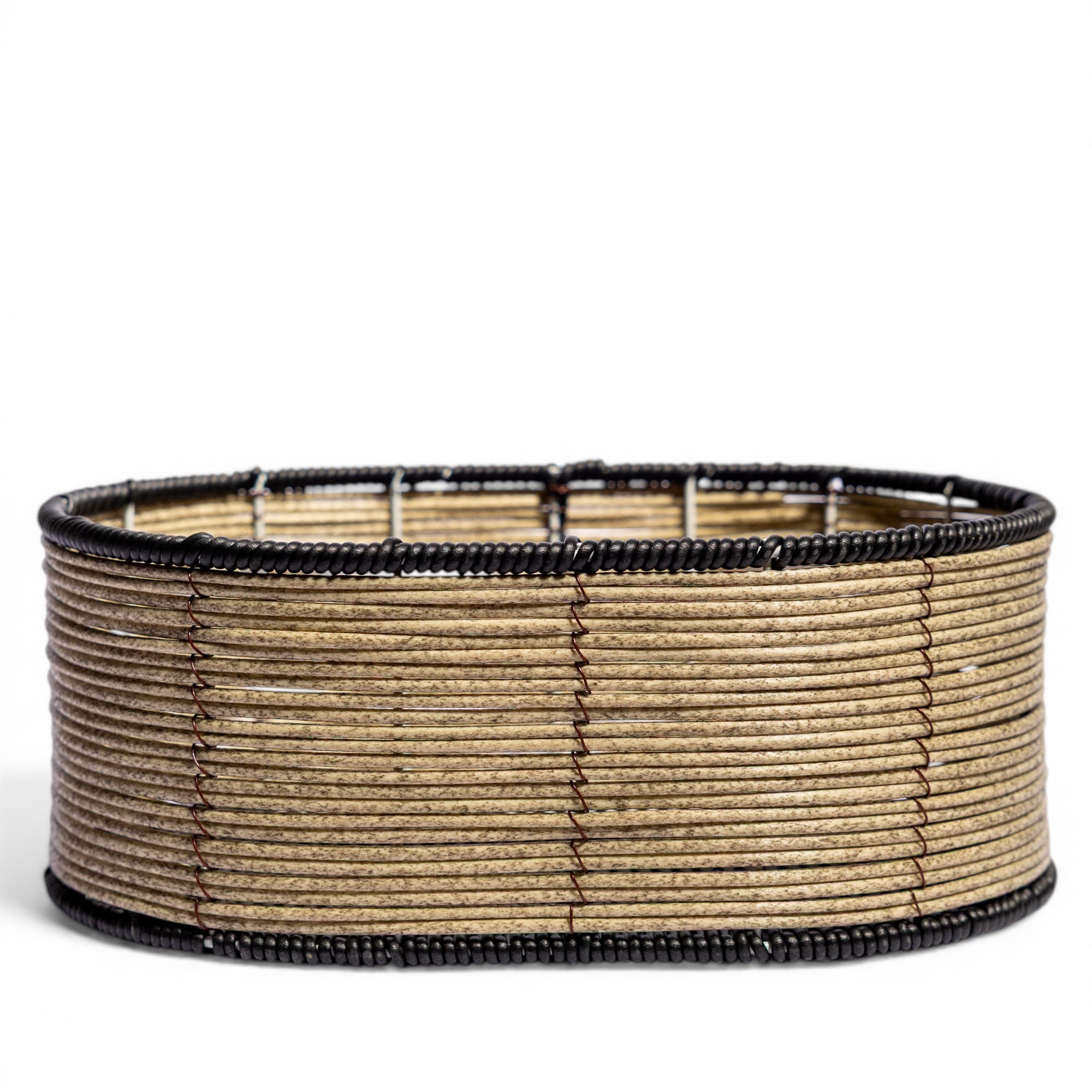 Round Woven Storage Basket - Beige & Black