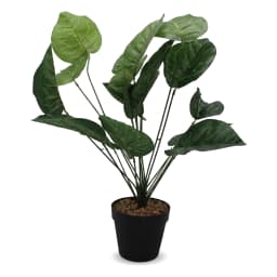 Artificial Plastic Plant Green Leaves in Black Pot - view 2